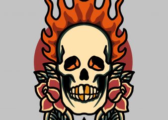 burning skull and roses t shirt template