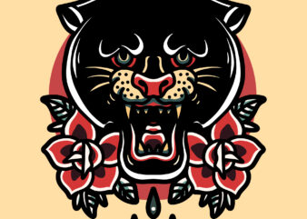 panther and roses t shirt illustration