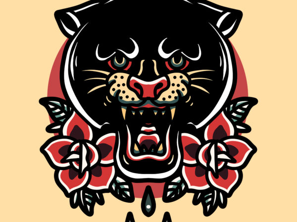 Panther and roses t shirt illustration