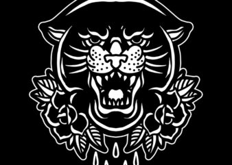 panther and roses t shirt illustration