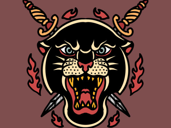 Panther and swords vector tshirt design