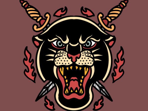 Panther and swords vector tshirt design