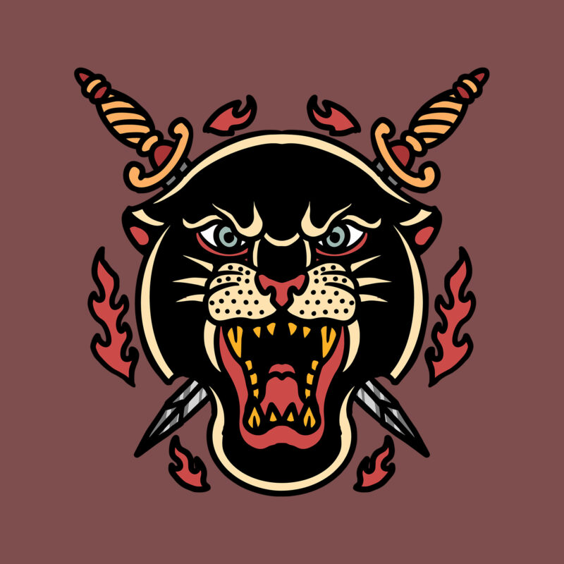 panther and swords vector tshirt design