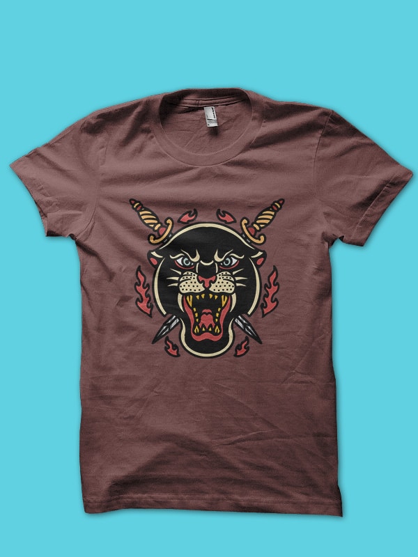 panther and swords vector tshirt design