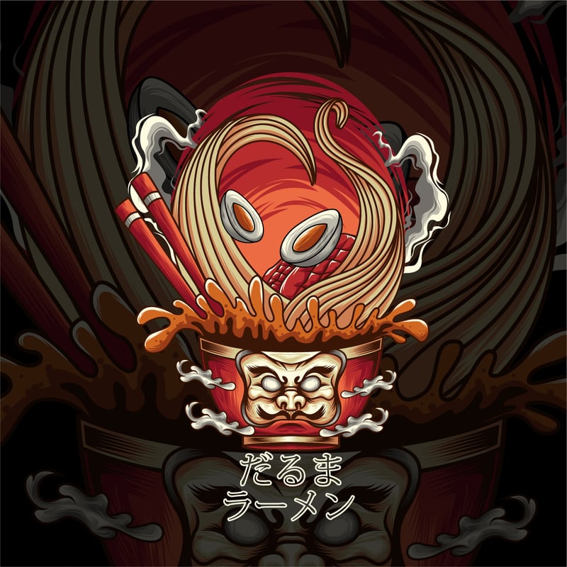 Free Daruma ramen t shirt vector illustration