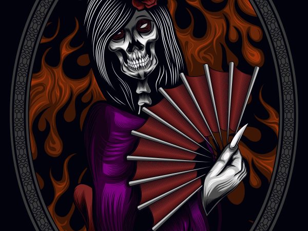 Death geisha skull t shirt vector illustration