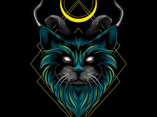 Devil evil cat horn vector illustration