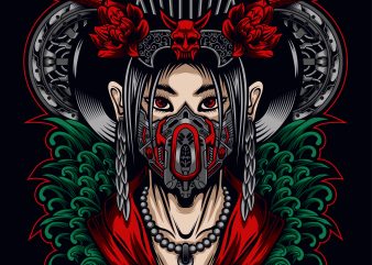 Geisha Mask t shirt design template