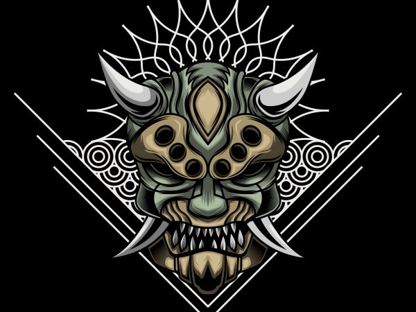 Illustration of angry ronin mask t shirt design for sale