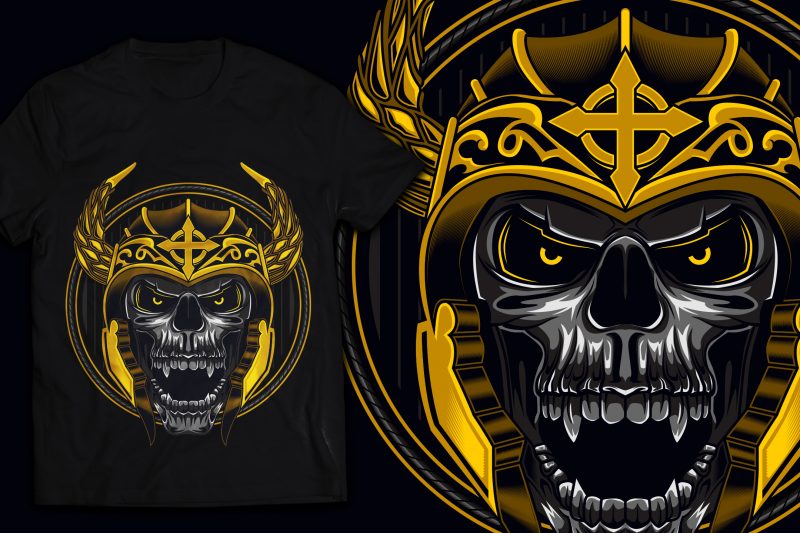 Viking Warrior Skull T-shirt Design PSD Editable Template