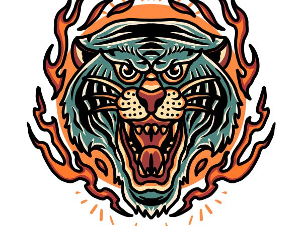 Burning tiger t-shirt design vector