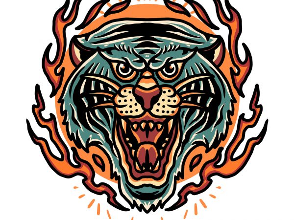 Burning tiger t-shirt design vector