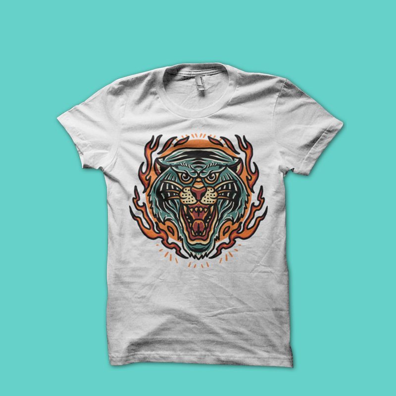 burning tiger t-shirt design vector