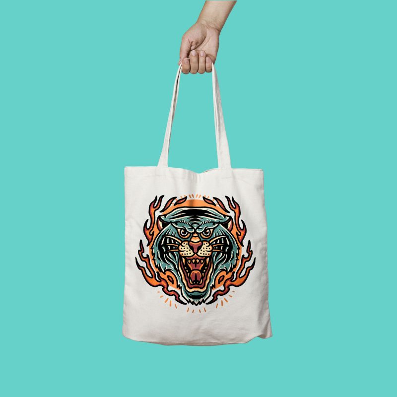 burning tiger t-shirt design vector