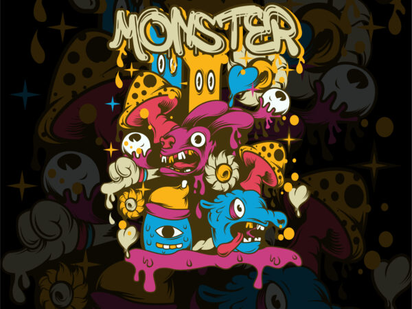 Doodle art monster t shirt vector illustration