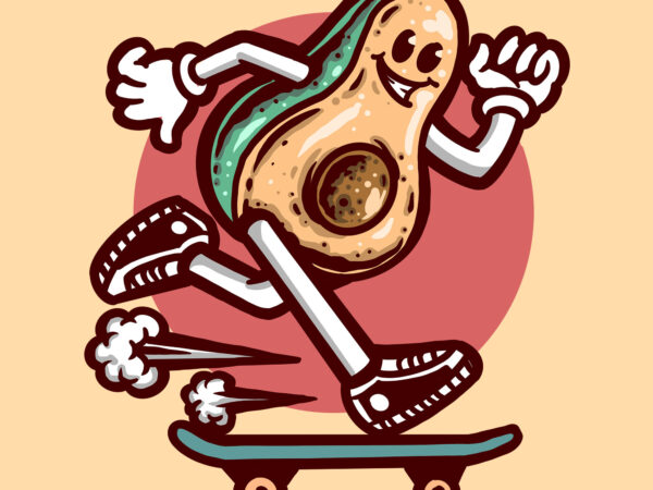 Skateboarding avocado t shirt template vector