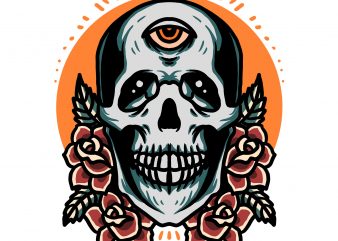 skull and roses t shirt template vector