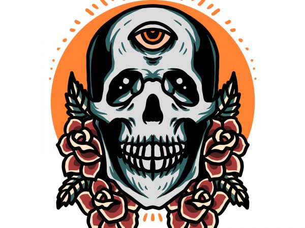 Skull and roses t shirt template vector