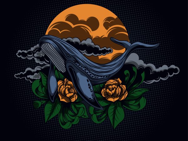 Whale artwork illustration t shirt design for sale