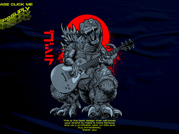 Godzilla the street musician t shirt design template