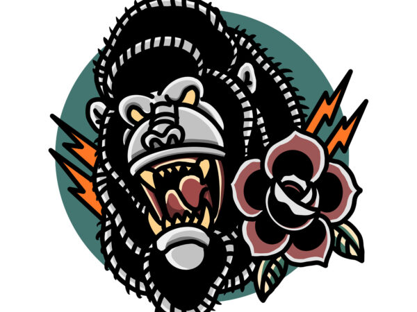 Gorilla and roses t shirt design template