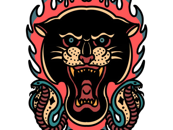 Panther and snakes t shirt illustration