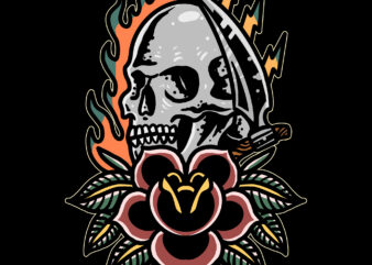 burning skull and rose t shirt template