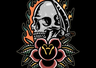 burning skull and rose