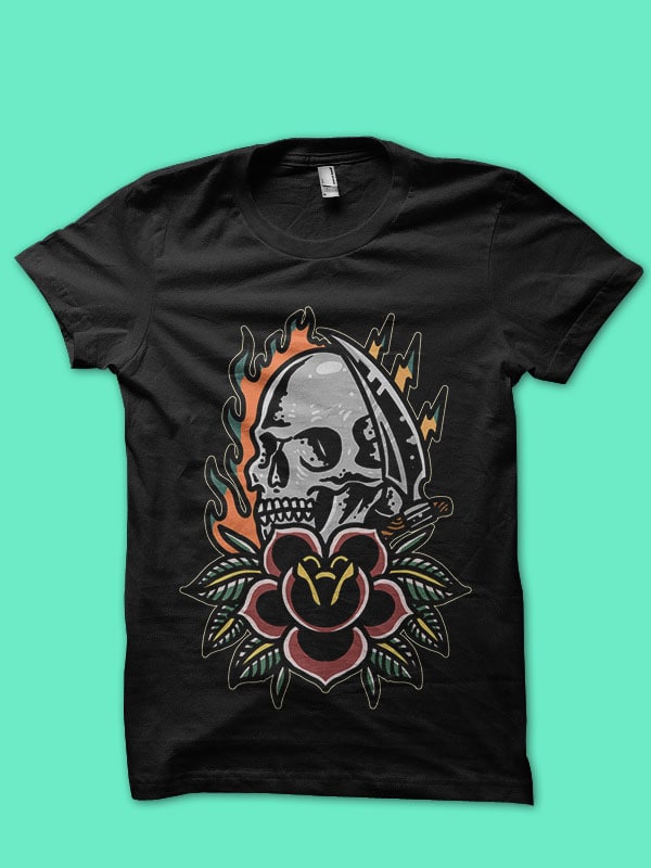 burning skull and rose