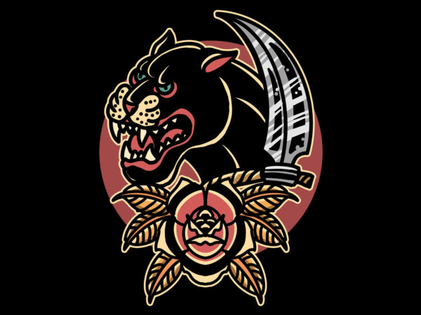 Panther and rose t shirt illustration