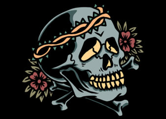 skull and flower t shirt template vector