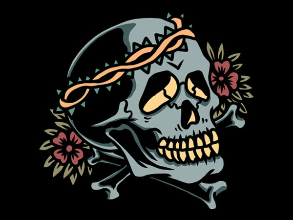 Skull and flower t shirt template vector