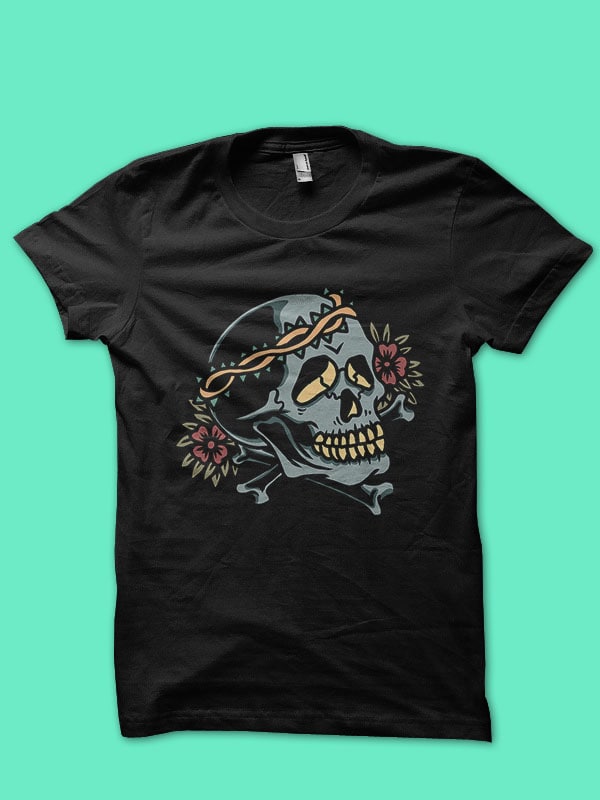 skull and flower