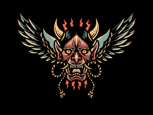 Winged skull t shirt design for sale