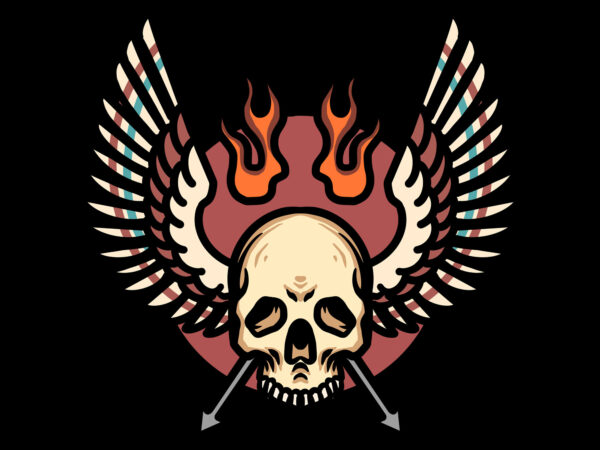 Winged skull t shirt design for sale