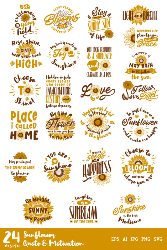 24 sunflower quote & motivation t-shirt design bundle