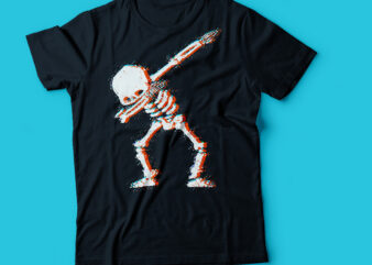 dabbing skeleton neon glitch graphic template