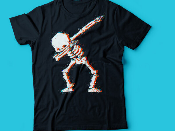 Dabbing skeleton neon glitch graphic template