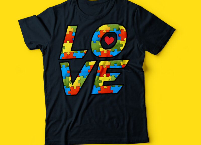 autism puzzle typography design | LOVE autism awareness tee design ...