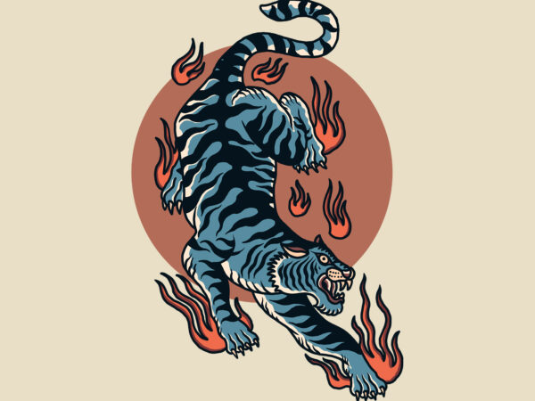 Oriental tiger oldschool t shirt design online