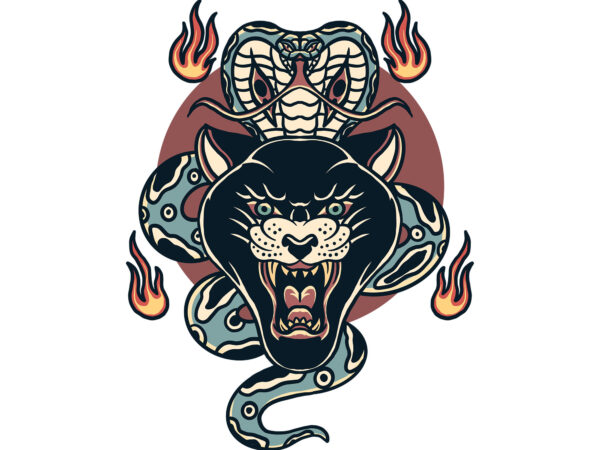 Panther and cobra t shirt illustration