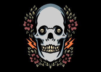 skull and flowers t shirt template vector