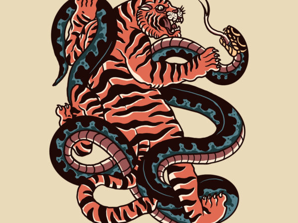 The duel tiger vs snake t shirt designs for sale