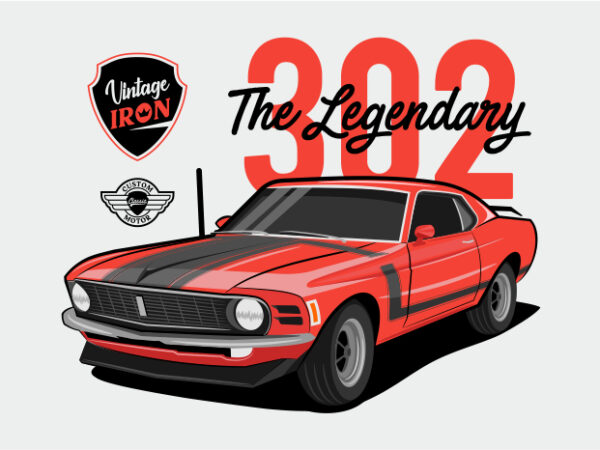 Muscle car – the legendary – red muscle car 302 t shirt designs for sale