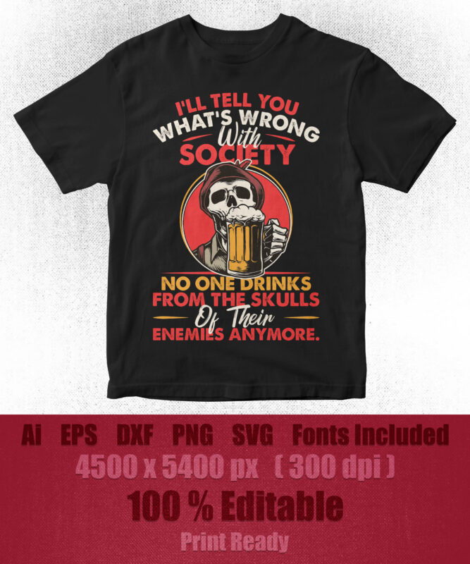 Wrong Society, Drink From The Skull Of Your Enemies Editable T shirt Design.