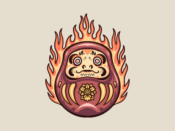 Flaming daruma t shirt graphic design