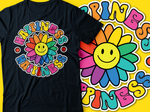 Happiness happiness psychedelic flower smiling graphic t shirt Happiness happiness psychedelic flower smiling graphic t shirt