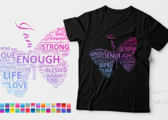 I AM Word cloud butterfly | Motivational T shirt with attractive color gradients provided design for sale