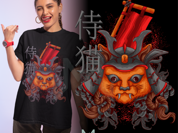 Neko samurai T shirt vector artwork