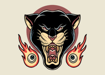 panther and flames t shirt illustration